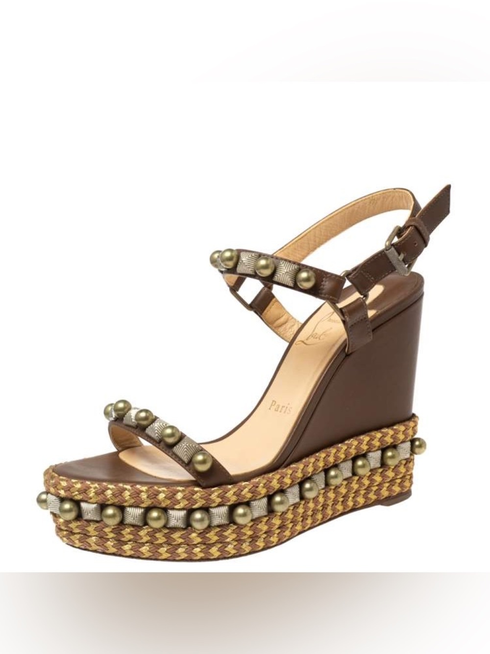 Christian Louboutin Cataconico 120 Embellished Wedge Sandals in Brown, 39 (US 9)